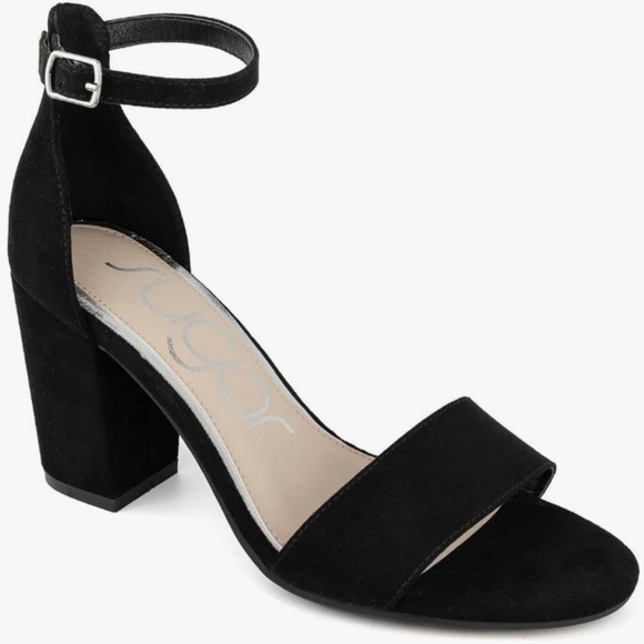 Sugar Shoes - Sugar Woman's Ankle Strap Black Pump Fabric Sandals